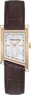 FERRAGAMO Asymetrique Leather Strap Watch, 24mm x 39mm