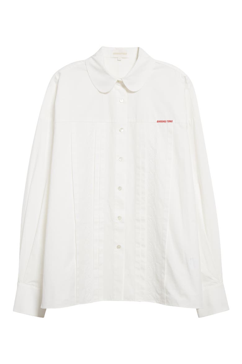 Lace Trim Cotton Poplin Shirt, Alternate, color, WHITE