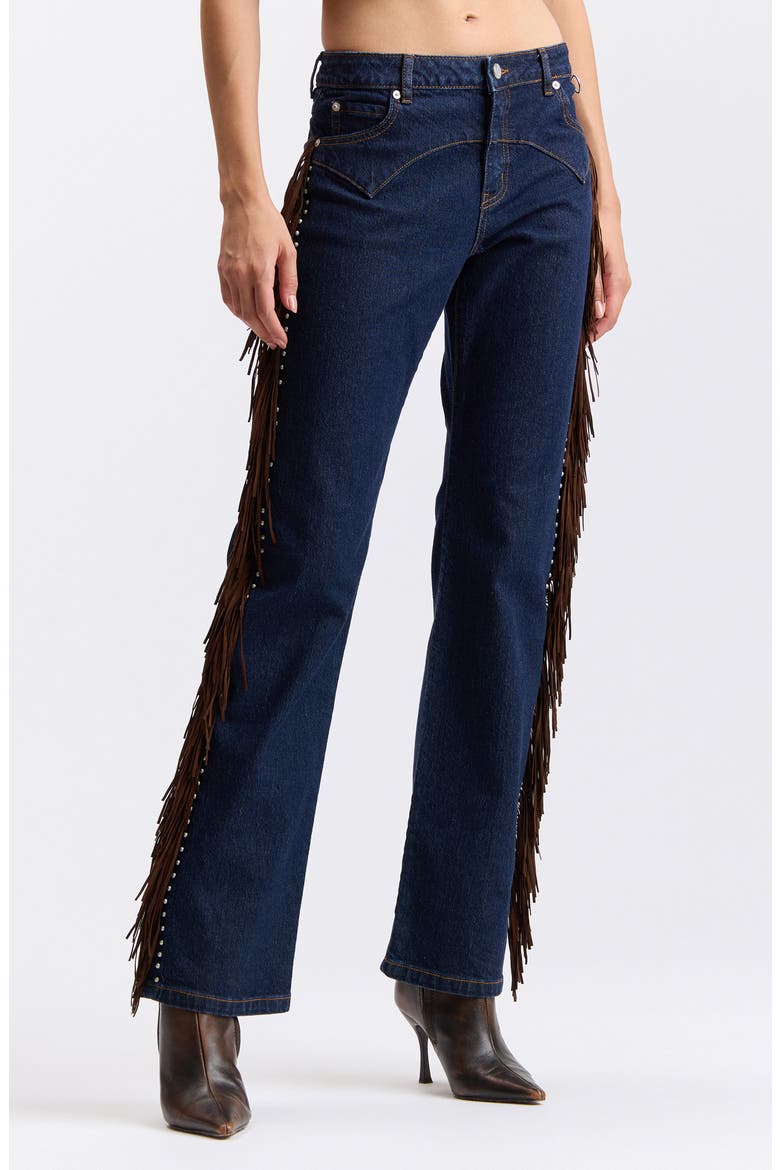 Fringe Low Rise Bootcut Jeans, Alternate, color, DARK INDIGO RINSE DE