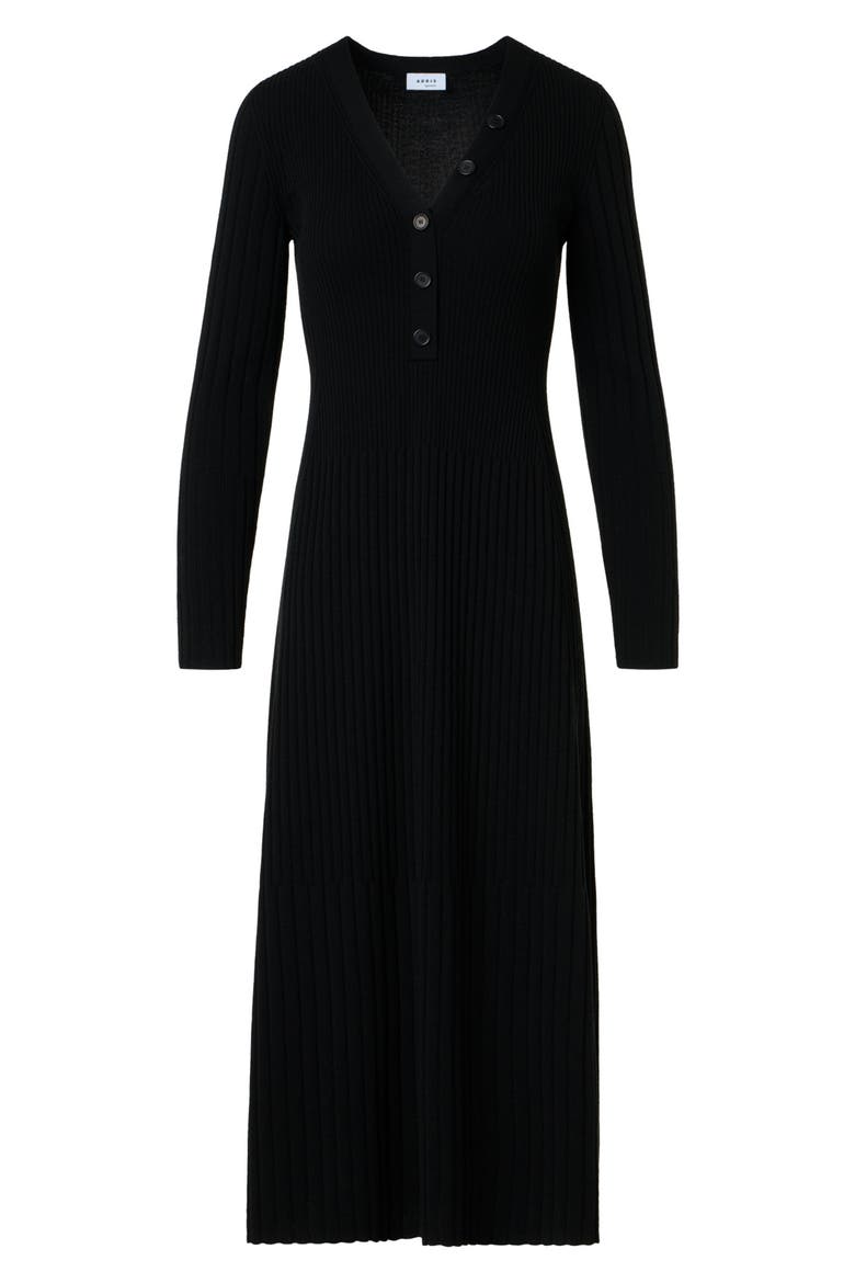 Mixed Rib Long Sleeve Virgin Merino Wool Sweater Dress, Alternate, color, BLACK
