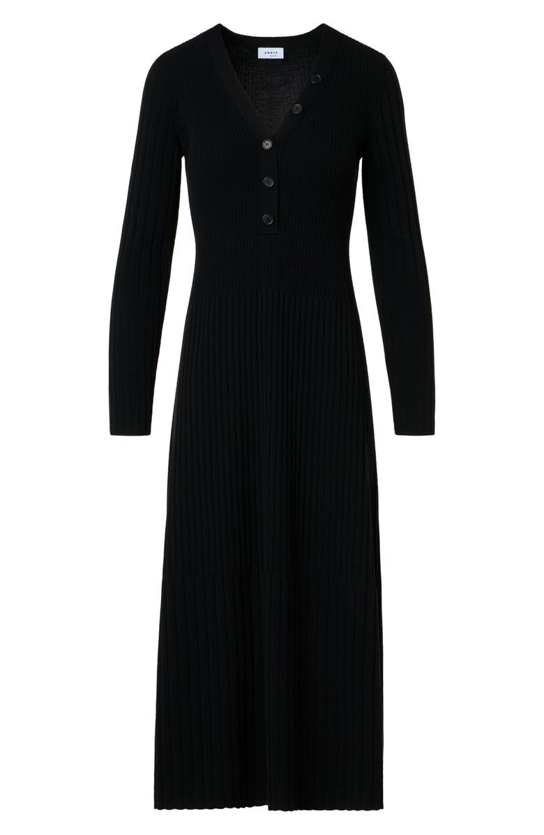 Akris punto Mixed Rib Long Sleeve Virgin Merino Wool Sweater Dress, Alternate, color, Black