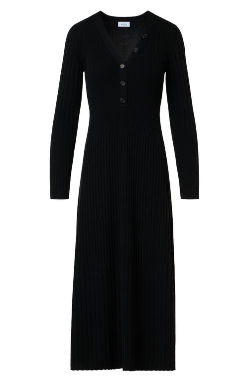 Akris Punto Mixed Rib Long Sleeve Virgin Merino Wool Sweater Dress In Black