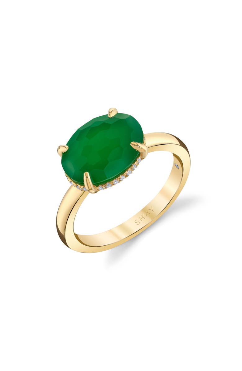 SHAY 18K Gold Green Agate & Diamond Ring, Main, color, Gold