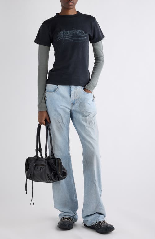Balenciaga City Distressed Straight Leg Jeans In Blue