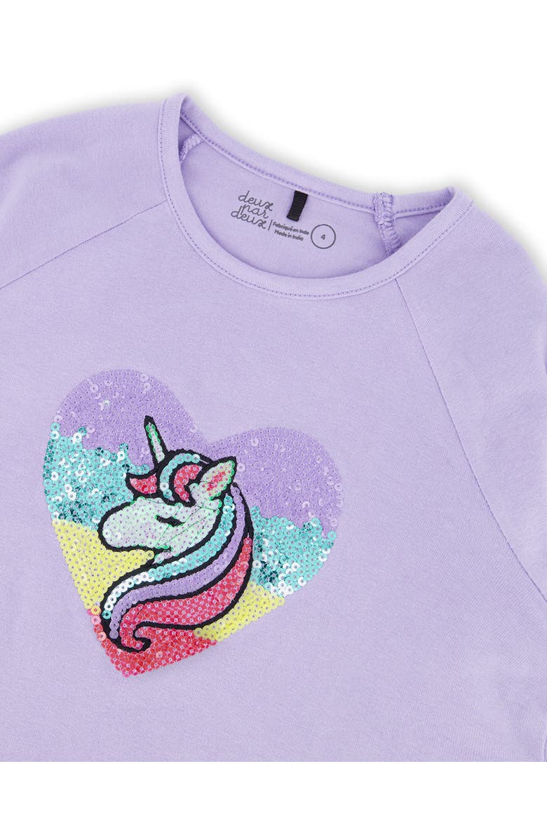 Deux par Deux Organic Cotton Long Sleeve T-Shirt with Sequin Unicorn, Alternate, color, Lavender