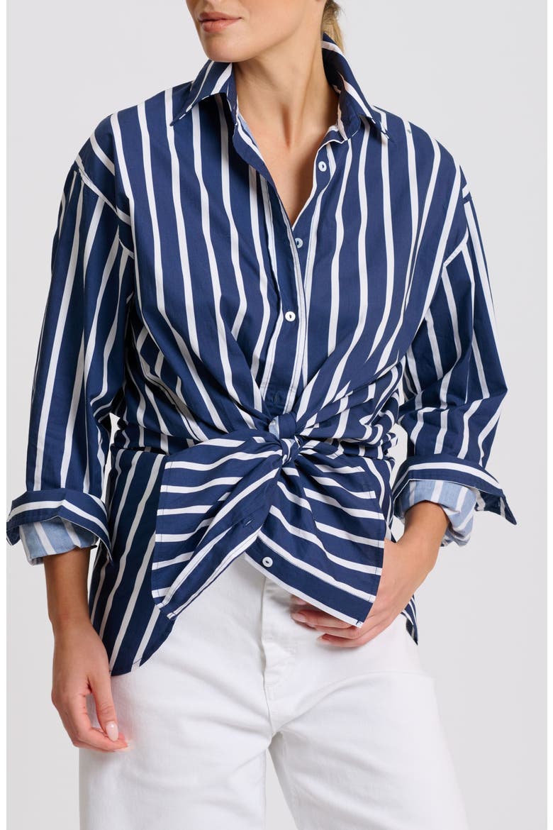 Stripe Boyfriend Shirt, Alternate, color, NAVY THICK STRIPE