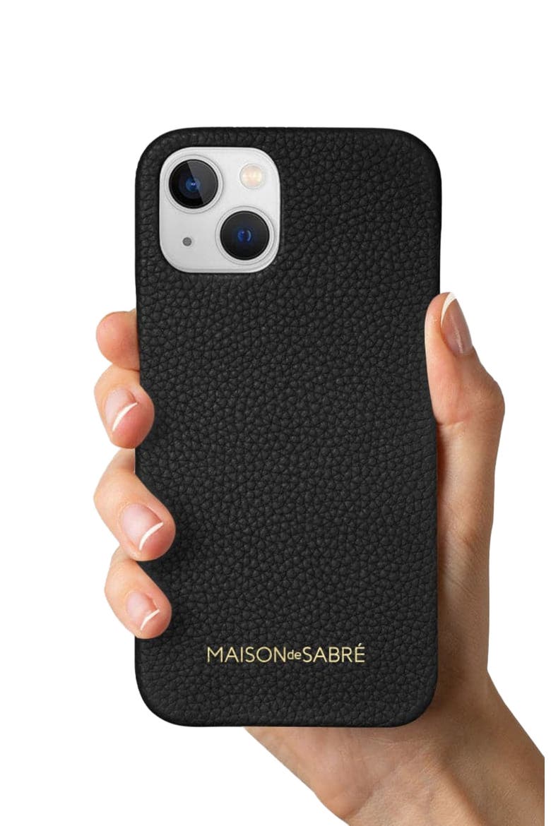 Leather Phone Case, Alternate, color, Black Caviar