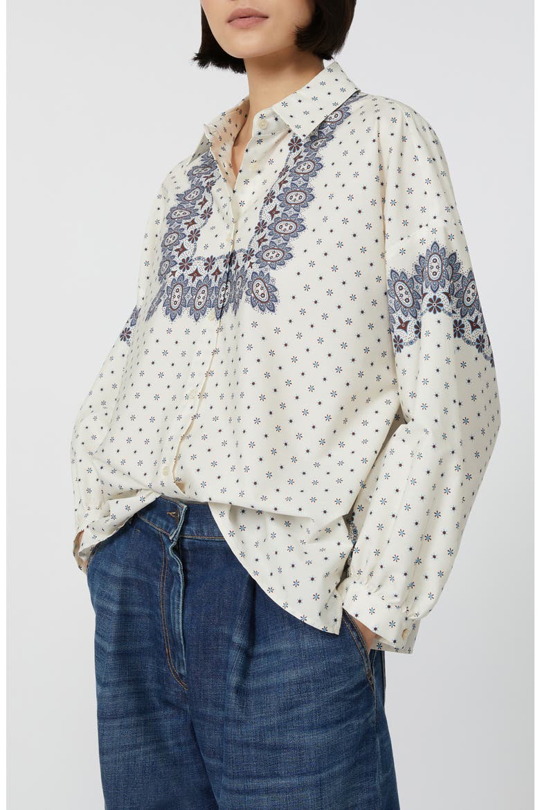 Adda Bandana Print Cotton Button-Up Shirt, Alternate, color, IVORY