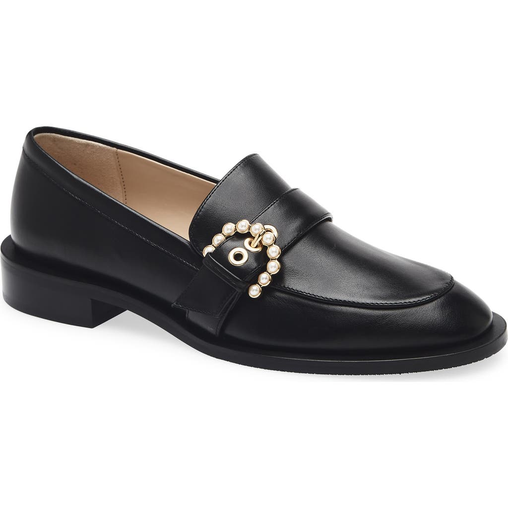 Stuart Weitzman Piper Faux Pearl Buckle Loafer In Black