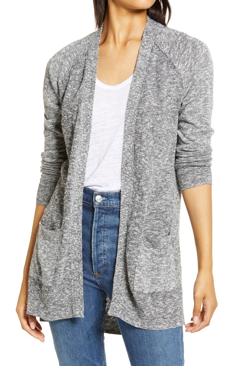 Caslon<sup>®</sup> Linen Blend Open Front Cardigan, Main, color,