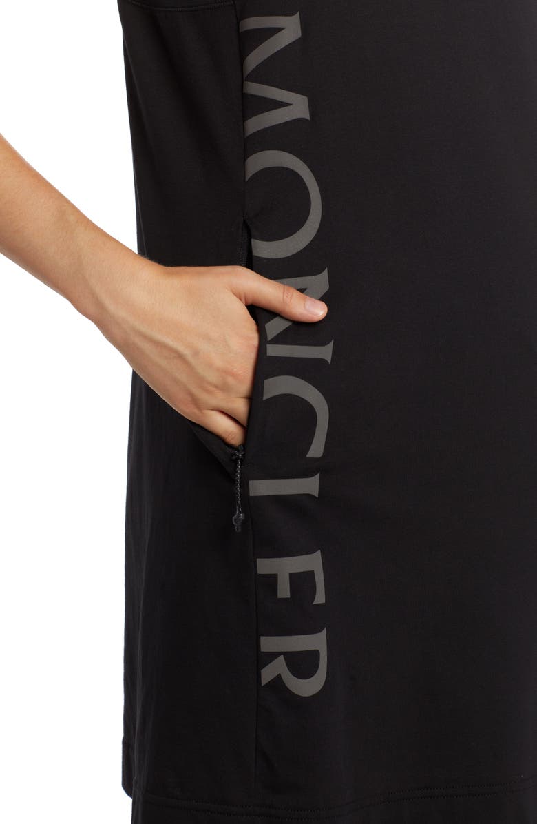Moncler Logo Sleeveless Mixed Media Shift Dress, Alternate, color, 