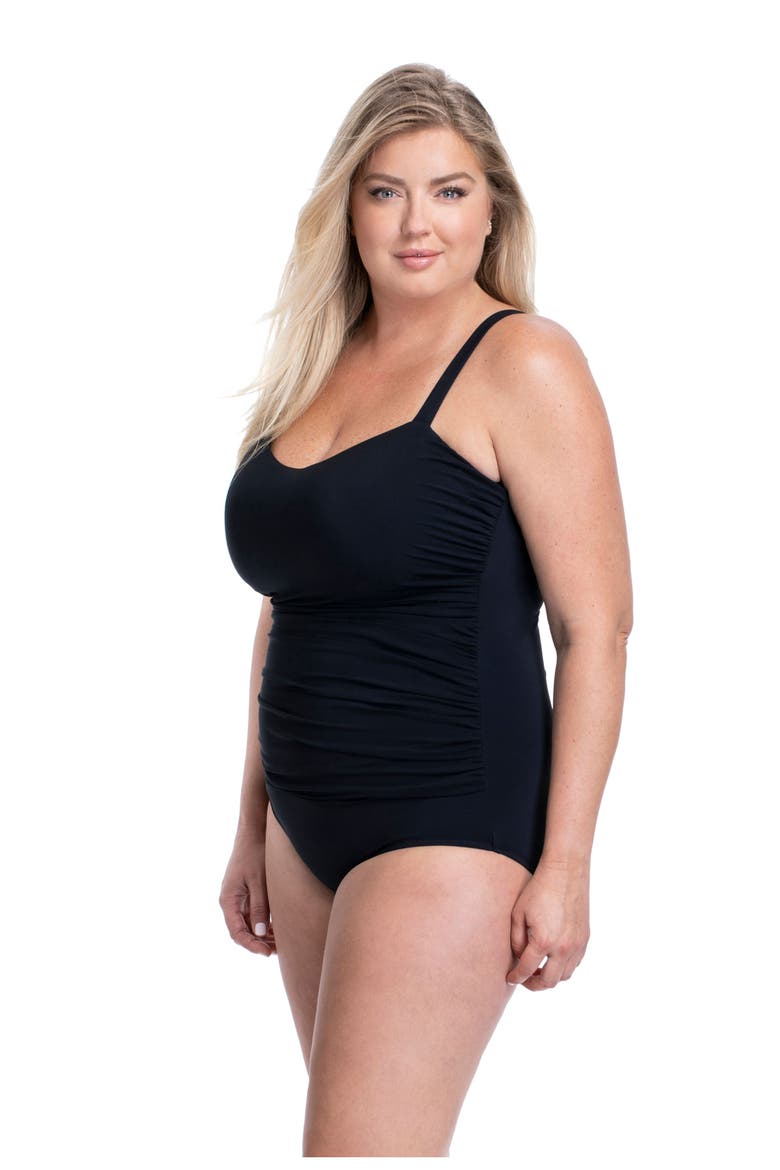 Tutti Frutti Plus Size Sweetheart Neck Shirred One Piece, Alternate, color, Navy