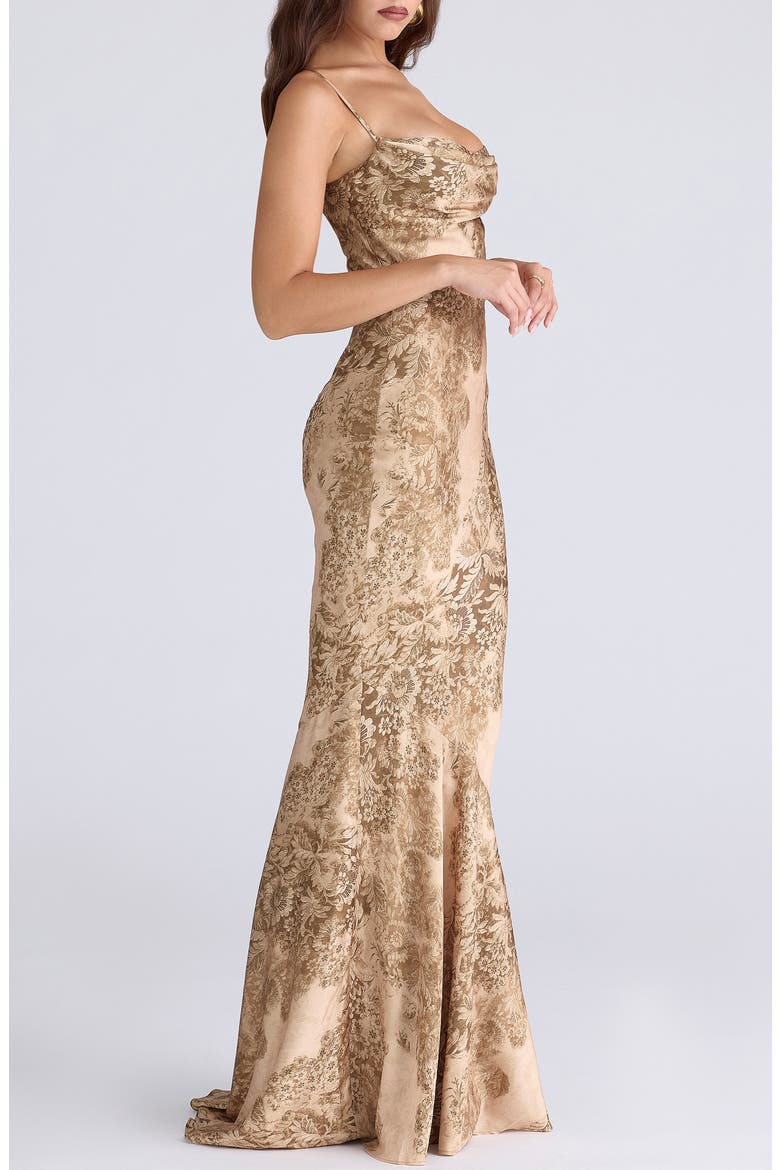 Nalani Floral Satin Burnout Gown, Alternate, color, GOLD