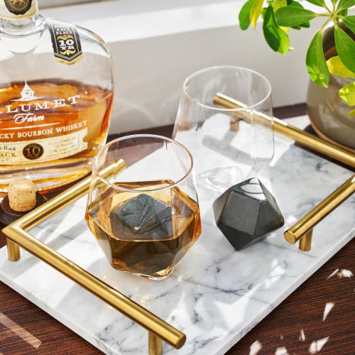 Viski 4pc Faceted Tumbler & Hexagonal Basalt Stone Set