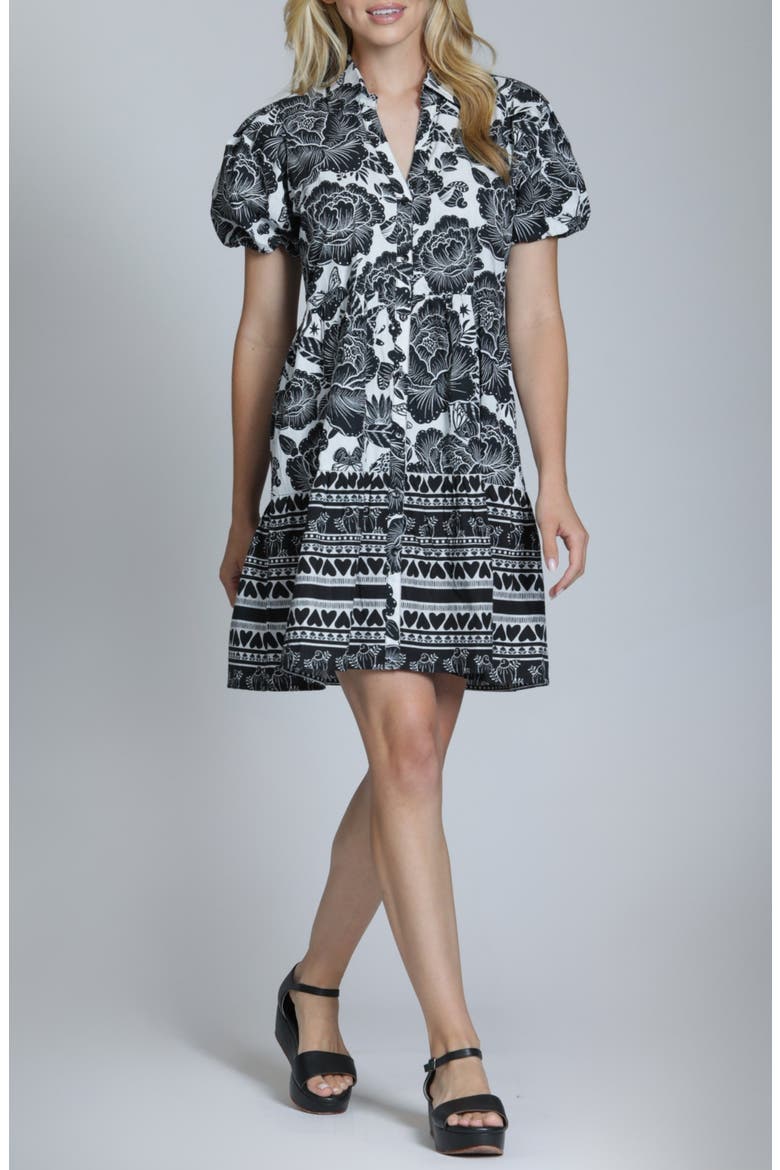 Flounce Floral Print Dress, Main, color, BLACK/ WHITE