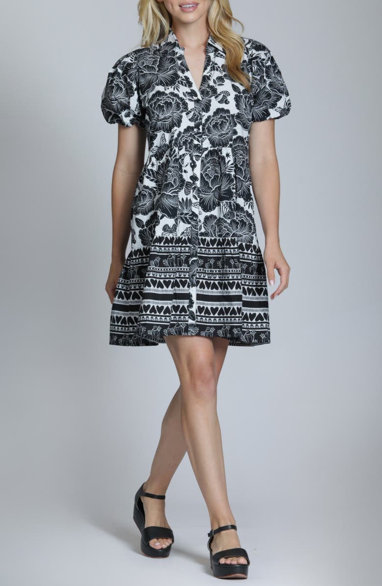 APNY Flounce Floral Print Dress, Main, color, Black/ White