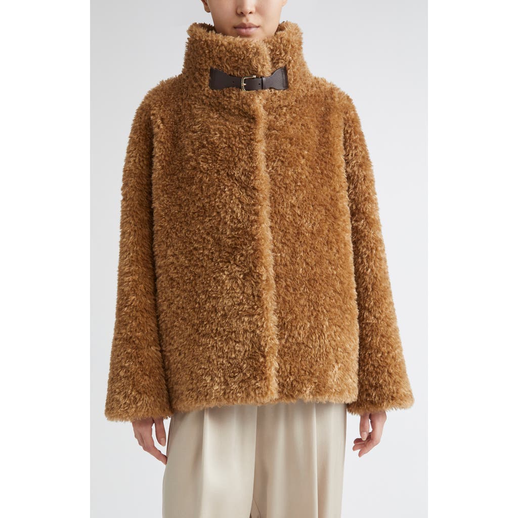 Herno Plush Faux Fur Jacket With High Collar And Buckle Closure In Black