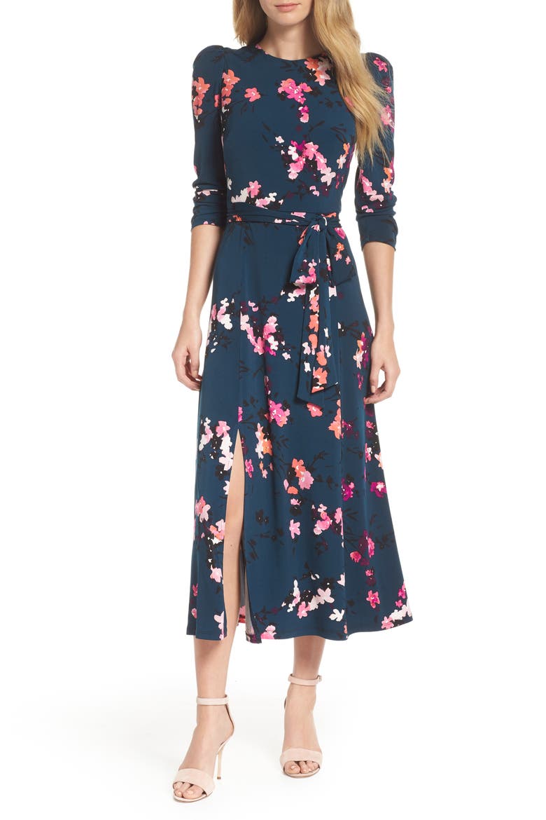 Floral Print Midi Dress, Alternate, color, GREEN
