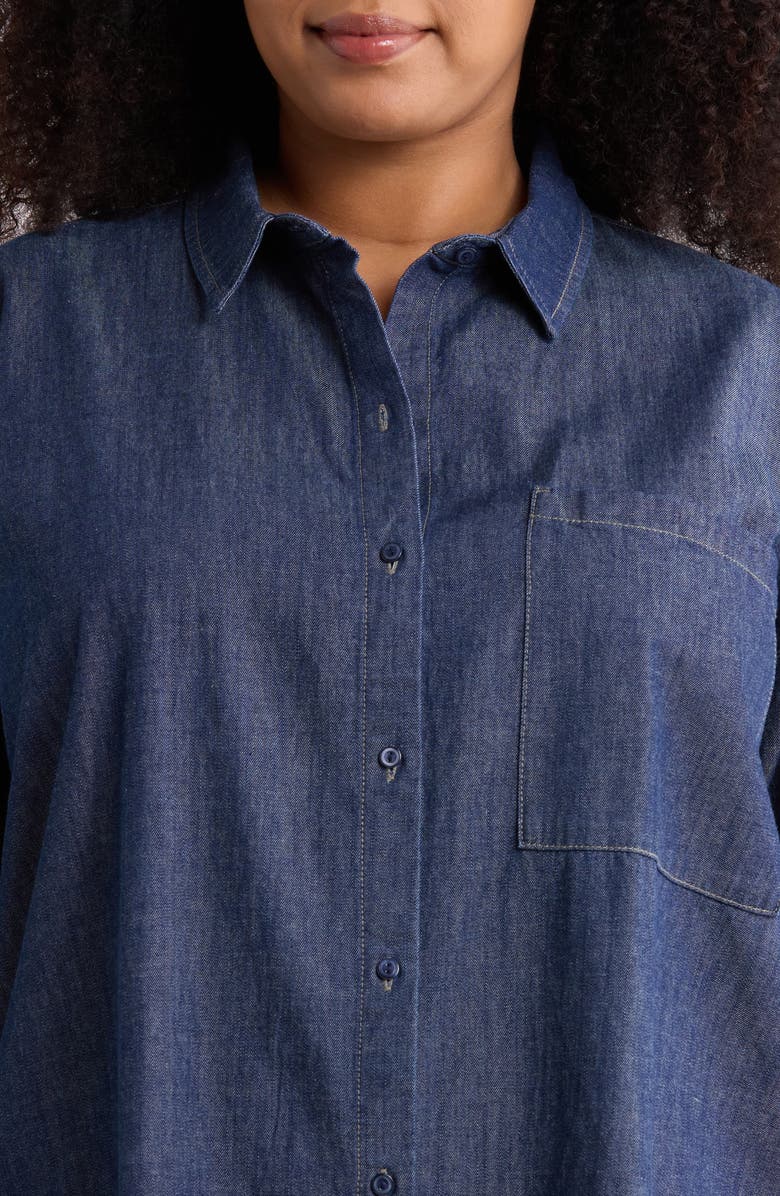 Eileen Fisher Classic Collar Organic Cotton Denim Button-Up Shirt, Alternate, color, Dark Indigo