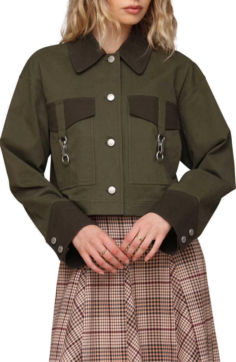 Avec Les Filles Crop Trucker Jacket, Alternate, color, Olive