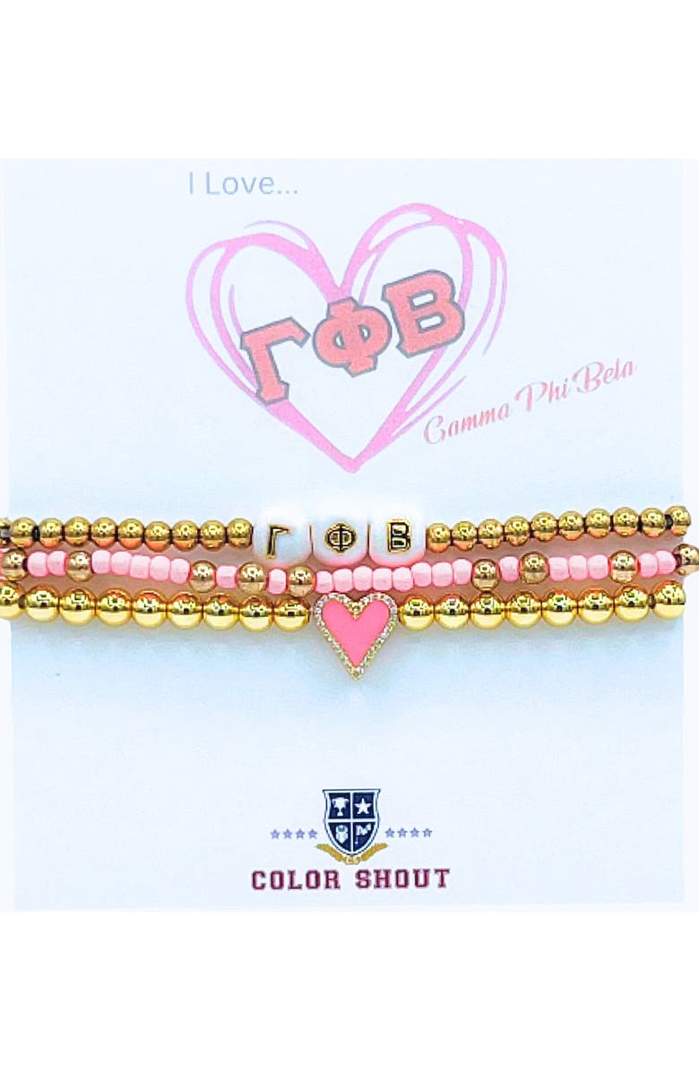 Color Shout Gamma Phi Beta Love My Sorority Bracelet Stack, Main, color, Yellow Gold