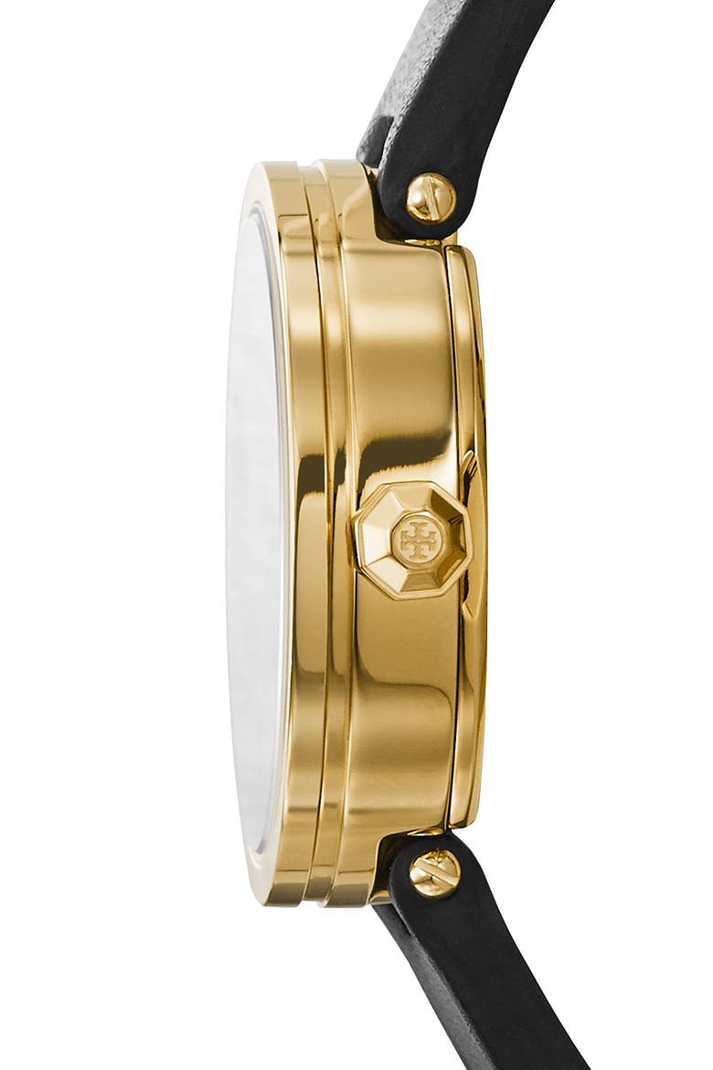 'Reva' Logo Dial Leather Strap Watch, 28mm, Alternate, color, BLACK/ GOLD