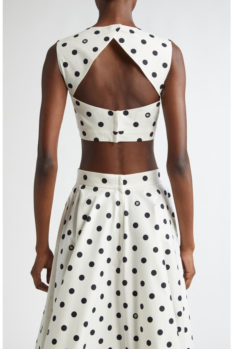 Polka Dot Back Cutout Crop Bustier Top, Alternate, color, HWZRN POIS MED 1.5 F.BIANC