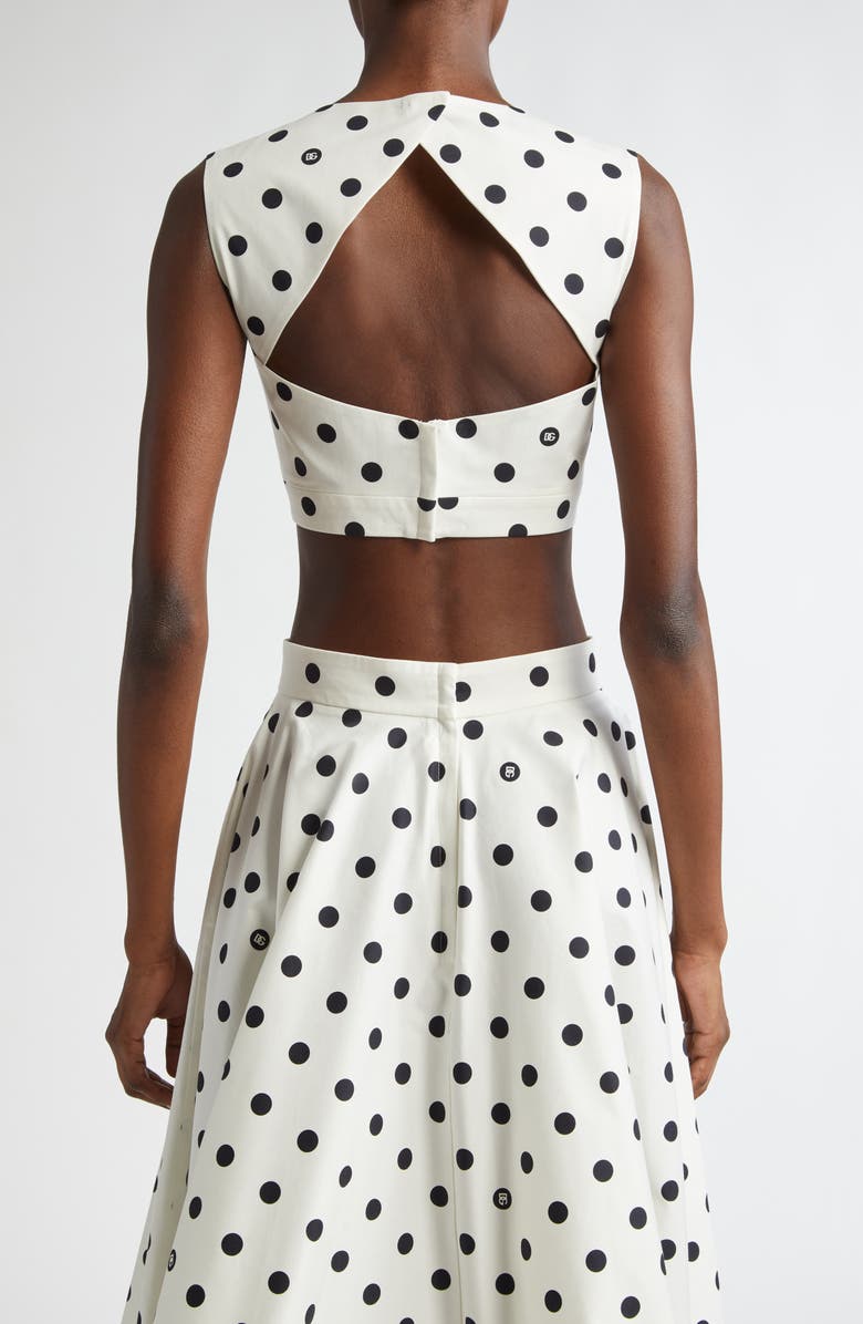 Dolce&Gabbana Polka Dot Back Cutout Crop Bustier Top, Alternate, color, Hwzrn Pois Med 1.5 F.bianc