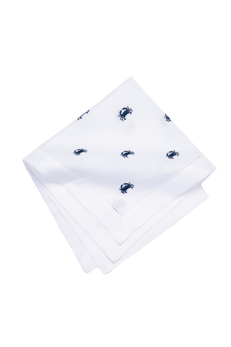 Navy Crab Embroidered Machine Washable Hemstitch Napkins Set of 6, Alternate, color, Blue
