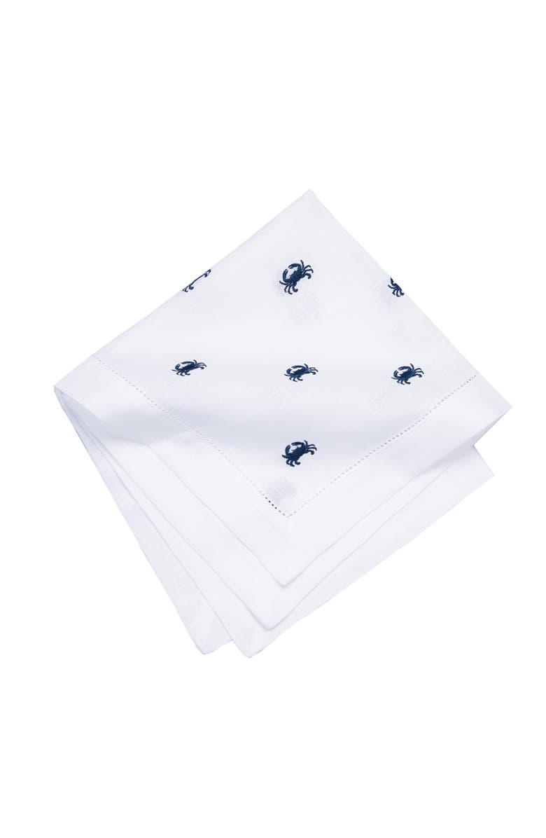 C&F Home Navy Crab Embroidered Machine Washable Hemstitch Napkins Set of 6, Alternate, color, Blue