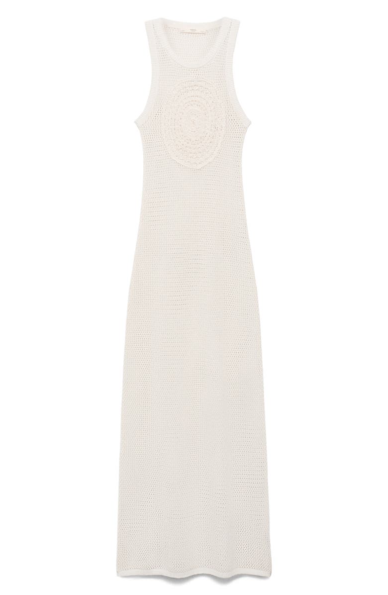 MANGO Crochet Appliqué Sheer Cotton Blend Cover-Up Dress, Main, color, Off White