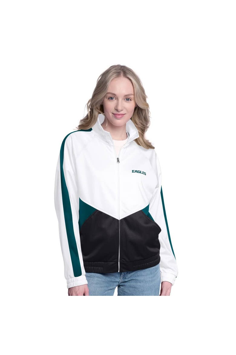 Women's G-III 4Her by Carl Banks White/Midnight Green Philadelphia Eagles Rally Rhinestone Full-Zip Track Jacket, Alternate, color, White