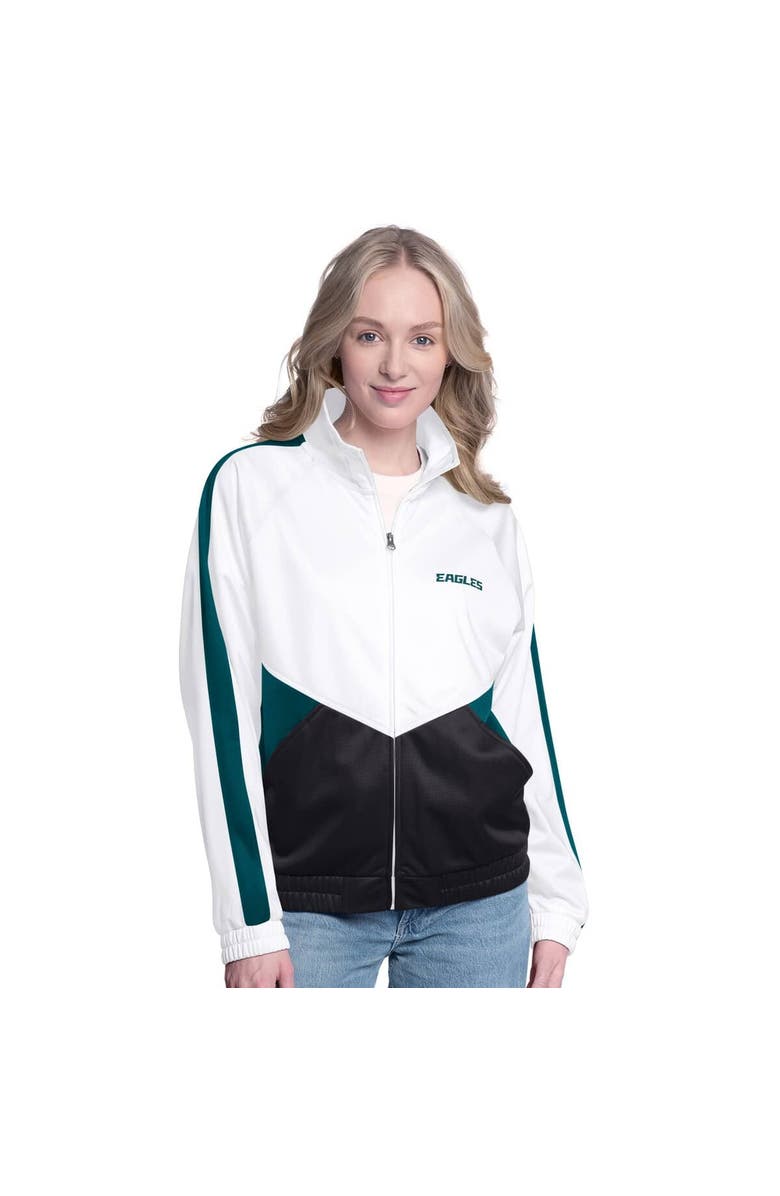 G-III 4HER BY CARL BANKS Women's G-III 4Her by Carl Banks White/Midnight Green Philadelphia Eagles Rally Rhinestone Full-Zip Track Jacket, Alternate, color, White