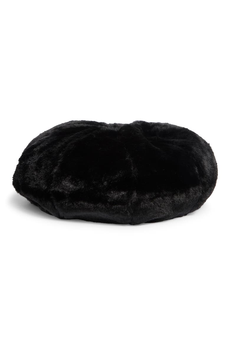 Faux Fur Beret, Alternate, color, BLACK