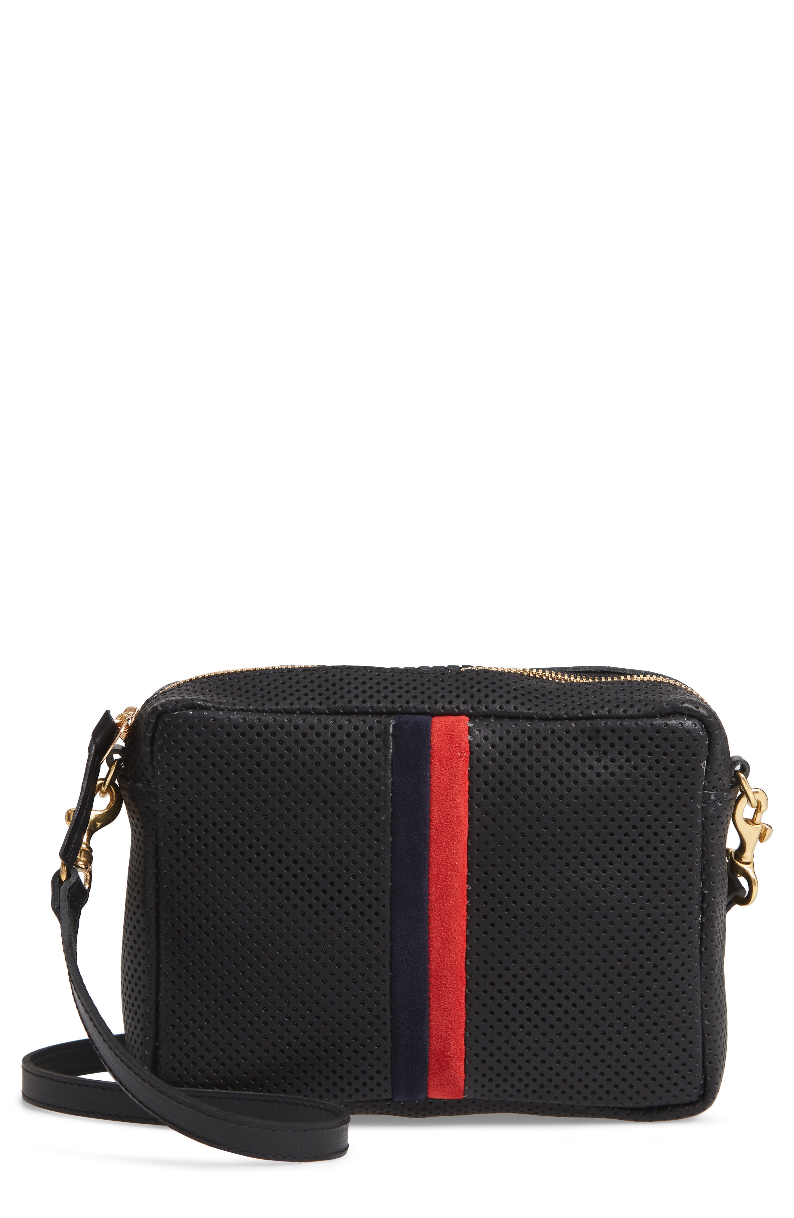 Clare V. Midi Sac Perforated Leather Crossbody Bag, Main, color, 