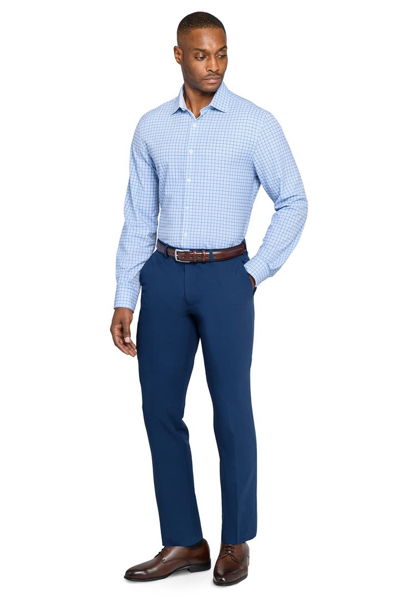 Slim Fit Light Blue Check Performance Dress Shirt, Alternate, color, WHITE/ BLUE
