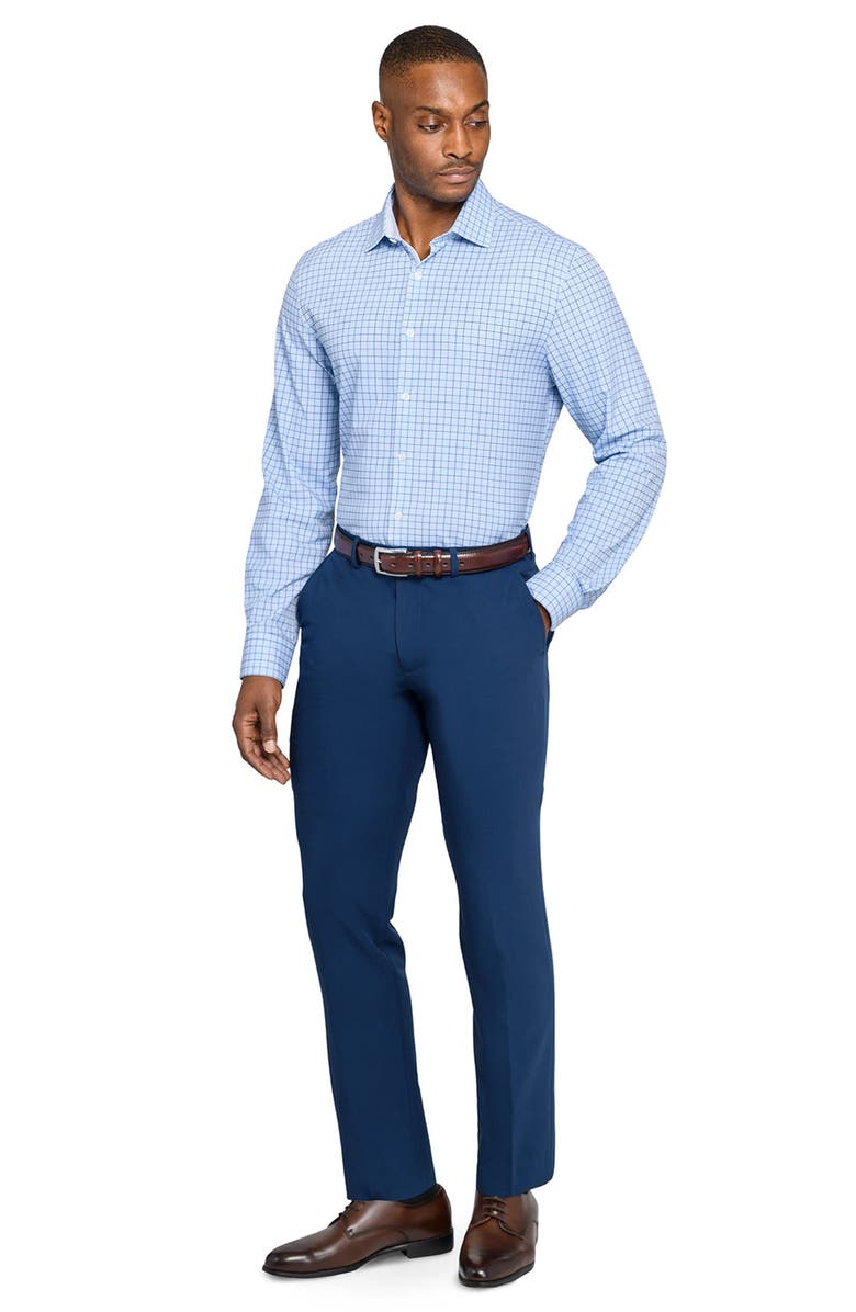 W.R.K Slim Fit Light Blue Check Performance Dress Shirt, Alternate, color, White/ Blue