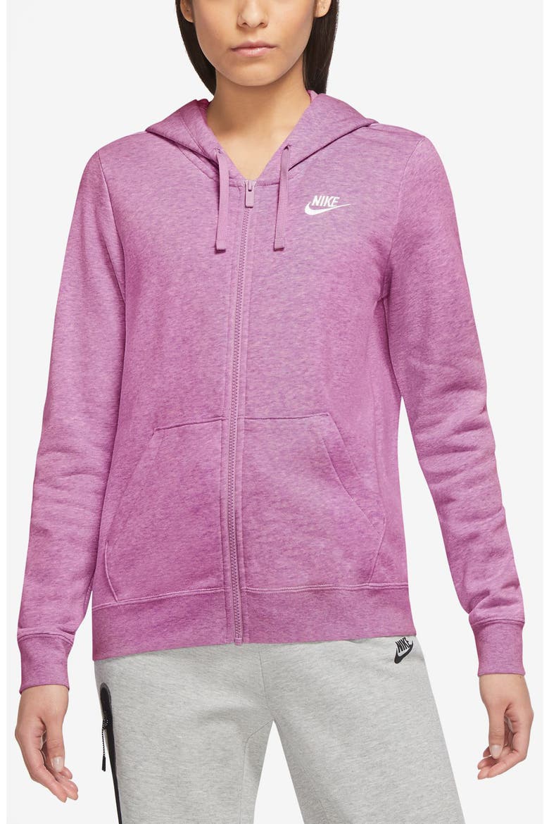 Sportswear Club Fleece Full Zip Hoodie, Main, color, LT MAGENTA/ HTR/ WHITE