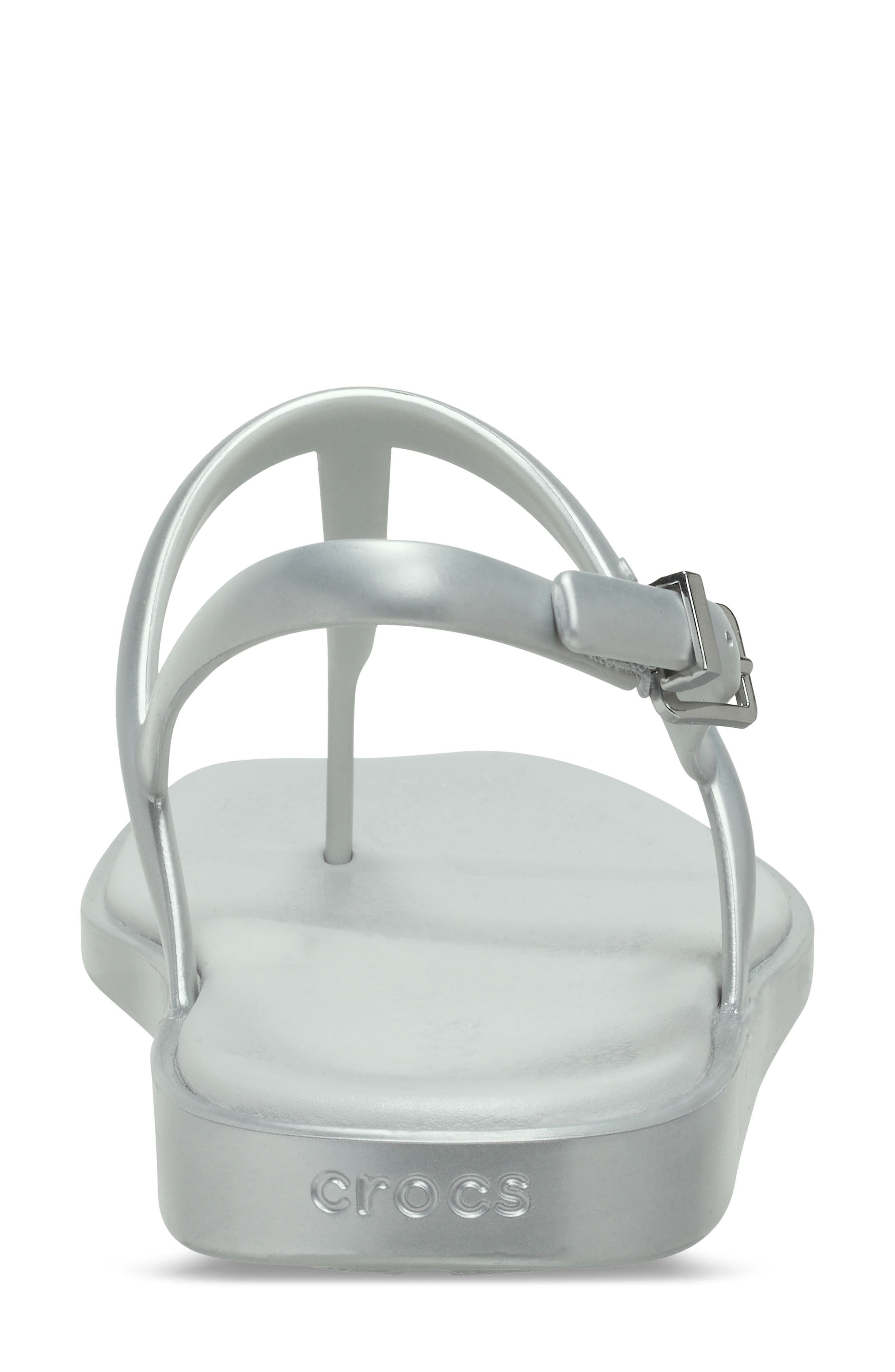 CROCS Miami Metallic T-Strap Sandal, Alternate, color, Silver