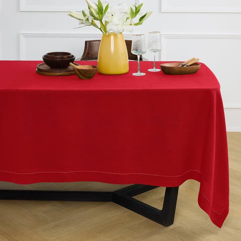 Linen Tablecloth for Dining Table, Holiday and Everyday Table Decor - Sonoma Hemstitch