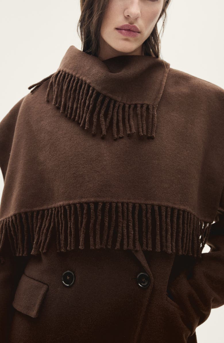 MANGO Wool Blend Coat with Fringed Scarf, Alternate, color,