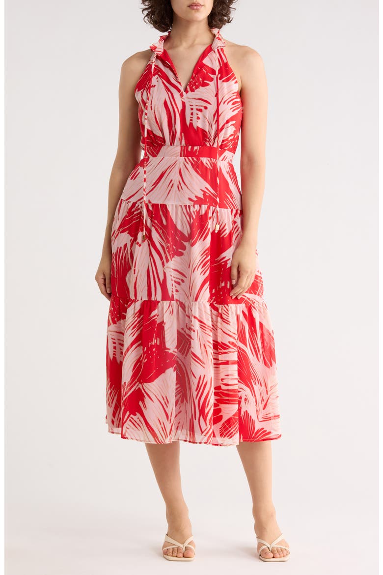 Sleeveless Tiered Chiffon Midi Dress, Main, color, RED WHITE