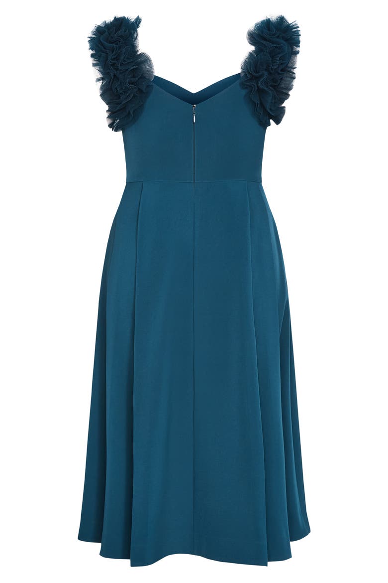 Roselyn Tulle Detail Midi Dress, Alternate, color, PEACOCK