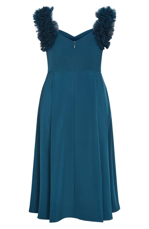 City Chic Roselyn Tulle Detail Midi Dress In Blue