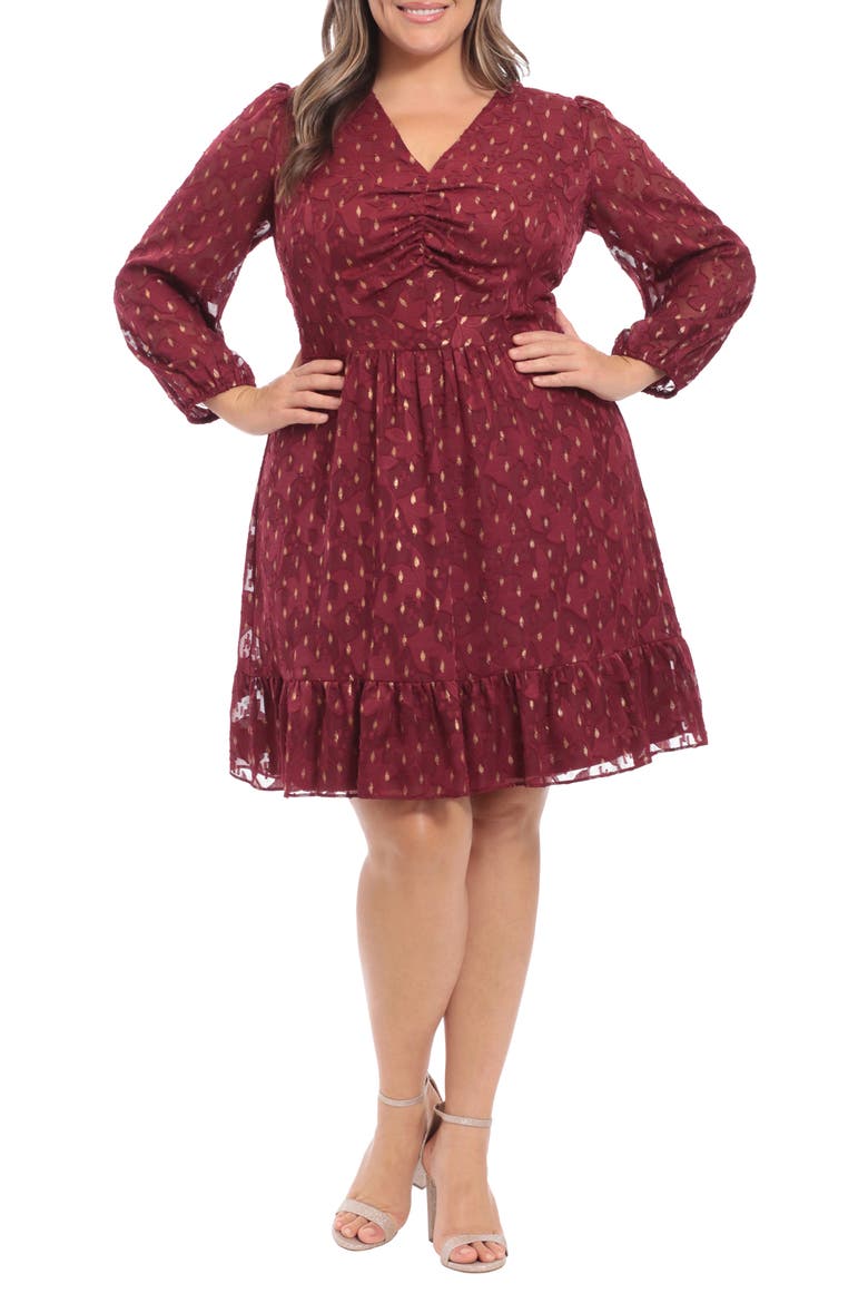 Metallic Dot Long Sleeve Dress, Main, color, FIG/GOLD