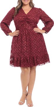 London Times Metallic Dot Long Sleeve Dress