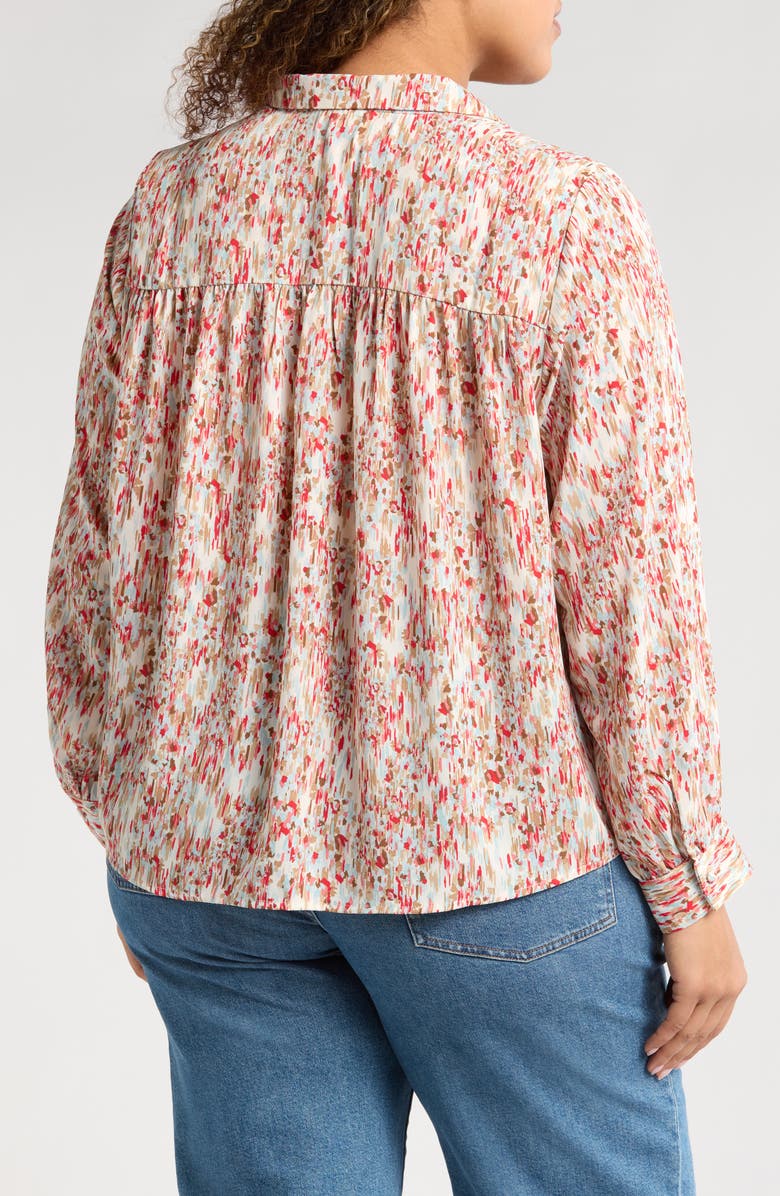 Halogen<sup>®</sup> Ikat Floral Popover Top, Alternate, color, Coral/ Iced Aqua