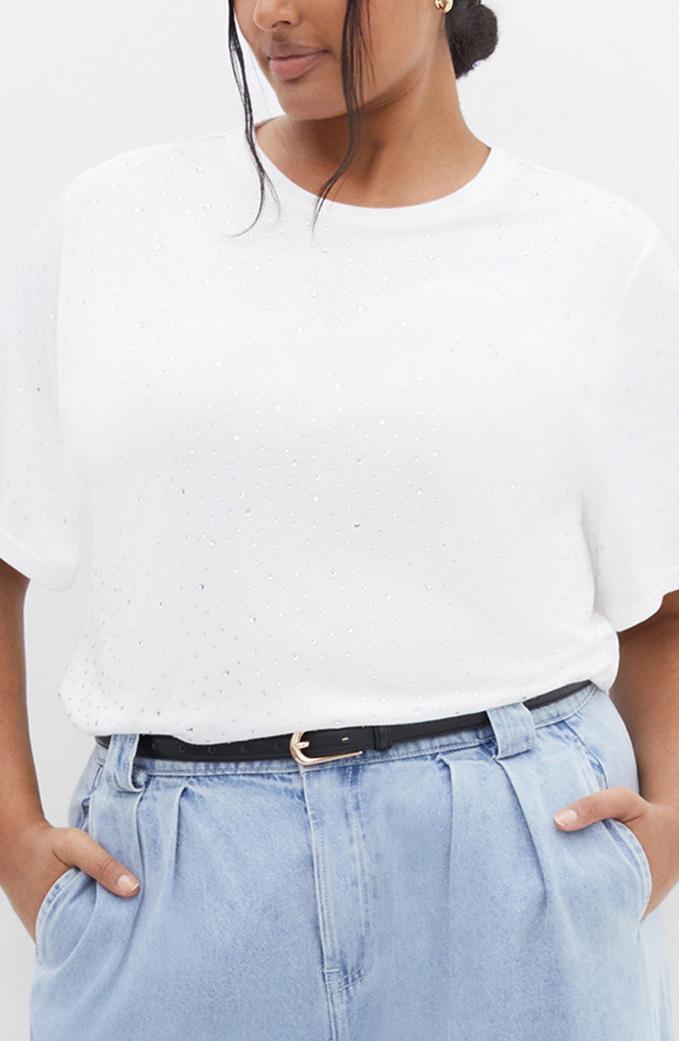 City Chic Blinged Up Embellished T-shirt In White