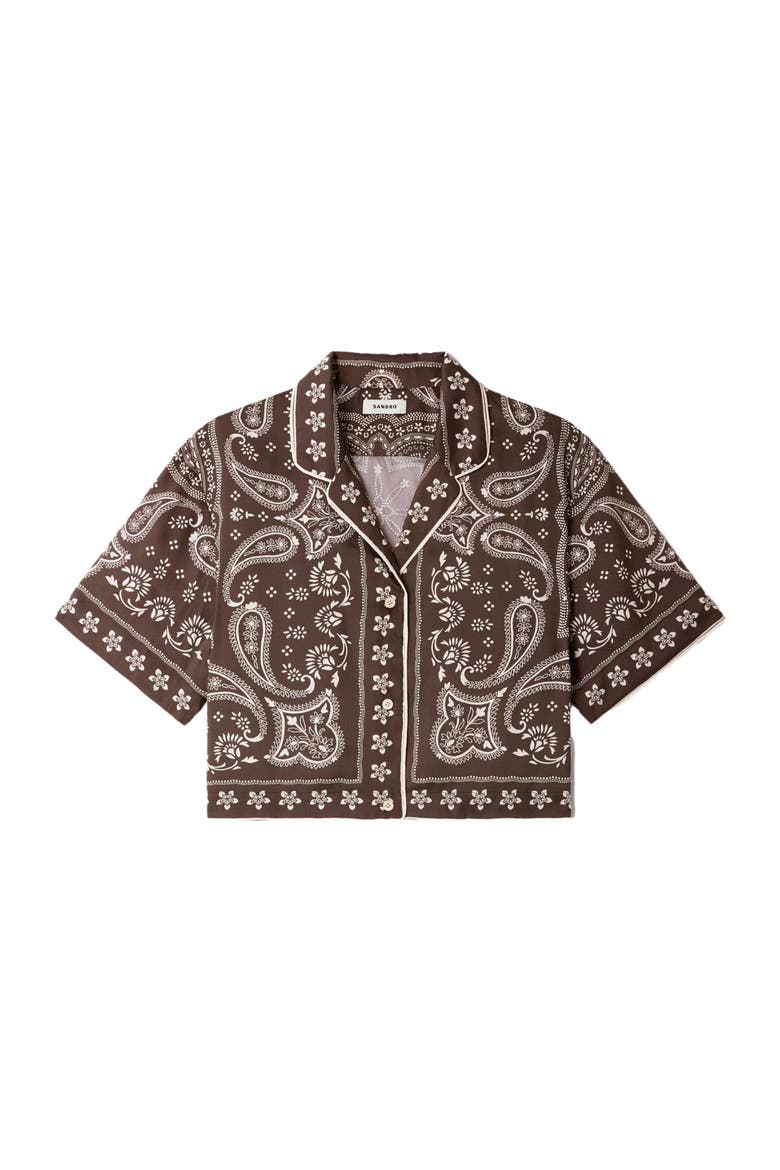 Cropped bandana print shirt, Alternate, color, Taupe / white
