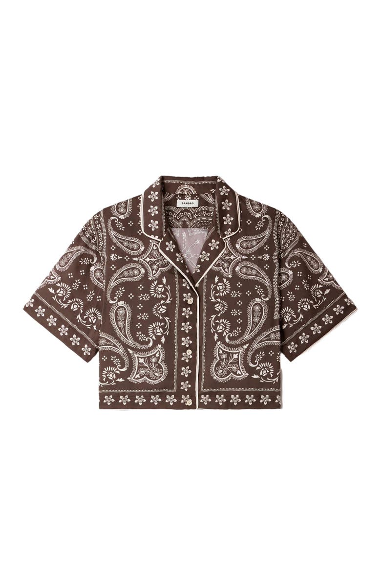 SANDRO Cropped bandana print shirt, Alternate, color, Taupe / White